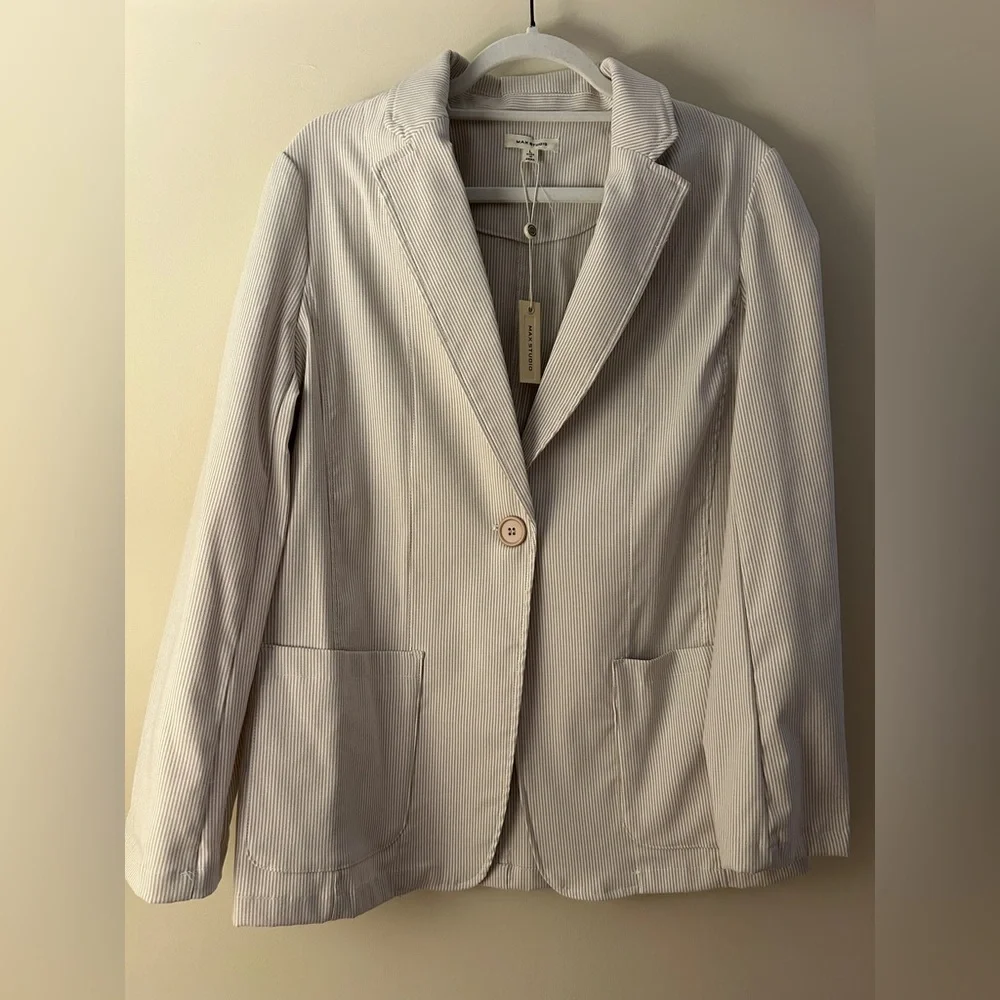 Max Studio Beige Gingham Blazer Size L NWT Stretch Tailored Jacket